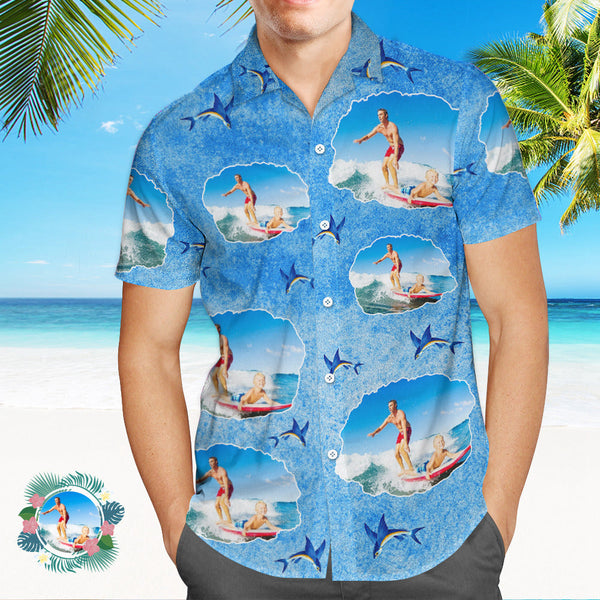 Benutzerdefiniertes Herrenhemd Mit Allover-print Im Hawaiihemd. Laden Sie Ihr Foto Hoch - GesichtSocken