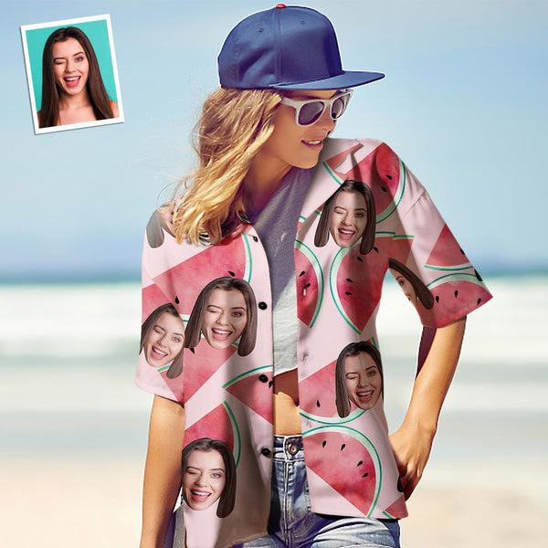 Benutzerdefiniertes Gesicht Hawaiihemd Für Frauen Das Foto-Hawaii-Shirt Der Personalisierten Frauen Geschenk Für Sie – Wassermelone