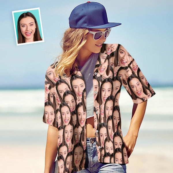 Benutzerdefiniertes Gesicht Shirt Damen Hawaiihemd Gesicht Mash
