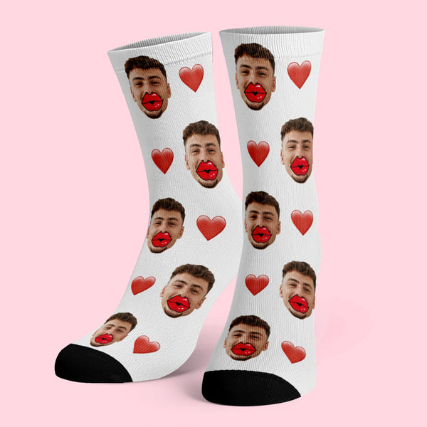 Benutzerdefinierte Gesicht Socken Herz Und Rote Lippen Socken Valentinstagsgeschenk