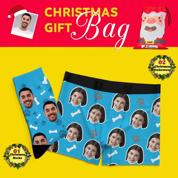 Weihnachtsgeschenktüten Custom Face Boxershorts Und Socken Set Für Liebhaber Haustier - GesichtSocken