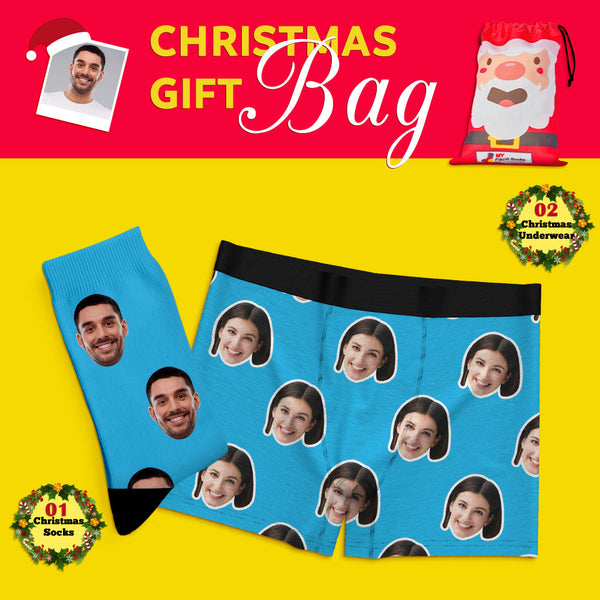 Weihnachtsgeschenktüten Custom Face Boxershorts Und Socken Set Für Liebhaber Bunt - GesichtSocken