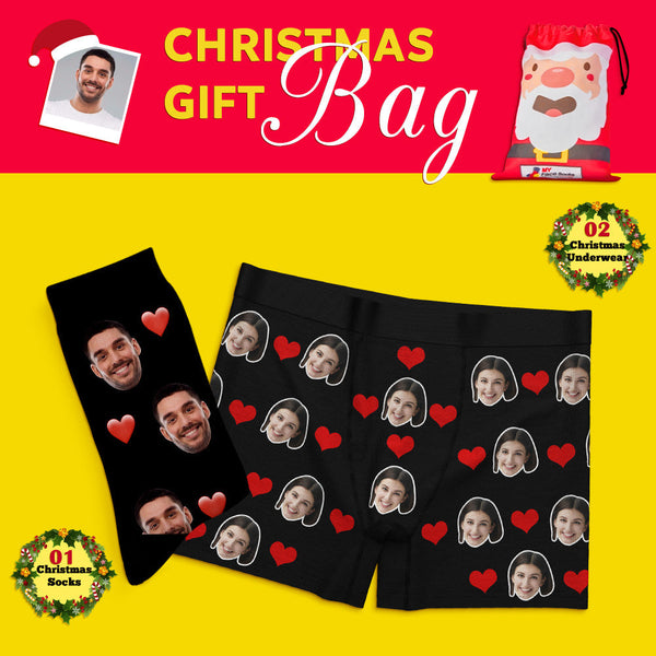 Weihnachtsgeschenktüten Custom Face Boxershorts Und Socken Set Für Liebhaberherz - GesichtSocken